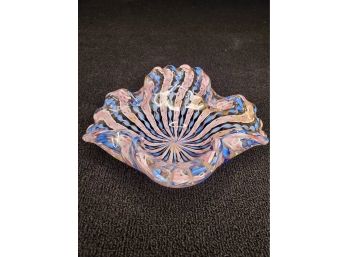 Pink And Blue Striped Murano Glass Bowl