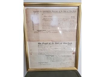 Framed Document Signed By Governor Of NY Daniel Tompkins