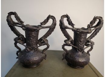 Bronze Dragon Handled Vase