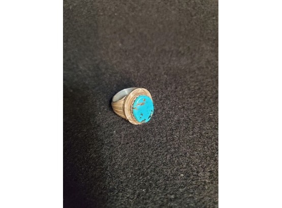 Oval Turquoise And Silver Ring