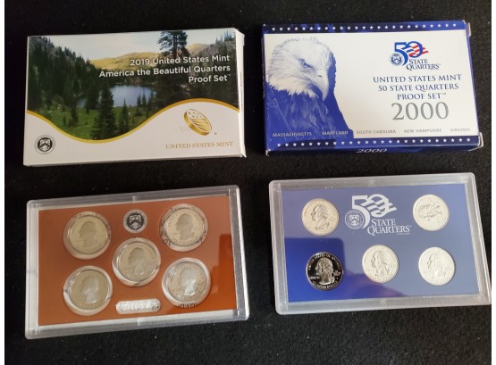 2 Us Mint Quarter Proof Sets For 2019 And 2000, Not Silver