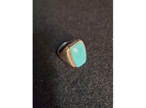 Silver Turquoise Ring Mostly Rectangular With Rounded Edge