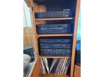 Technics Stereo Components In Wood Cabinet Plus A Bunch  Albums
