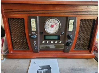 Reproduction Wooden Music Center With Record Player Dc Player Cassette Deck And Am Fm Tuner Antique Radio