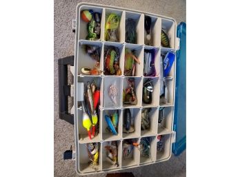 Fishing Pole Collection And Tackle Box Full Of Gear And Tackle
