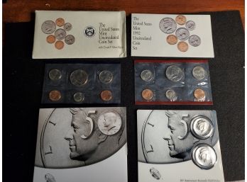 2 1992 Us Mint Coin Sets And 2 50th Anniversary Kennedy Half Dollars.