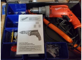 Milwaukee Quarter Inch Drill Half Inch Drive With Other Misc. Tools And Sockets Included, Corded