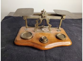 Antique Oak And Brass Postage Scale