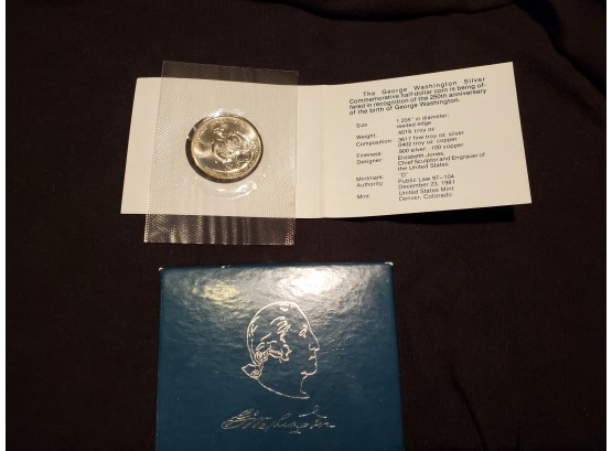 George Washington Commemorative Silver Half Dollar. Blue Box