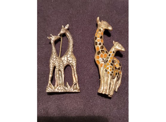 Pair Of Sterling Silver Giraffe Pins