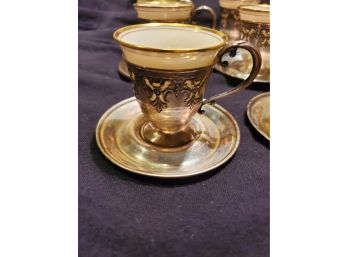 Set Of 12 Sterling And Ceramic Cups And Saucers