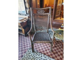Wicker Arm Chair With Wood Carving