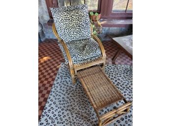 Vintage Wicker Boho Style Chair With Foot Rest