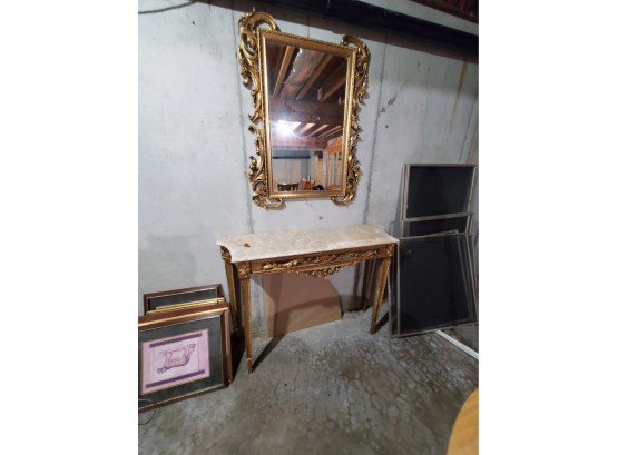 Gilt Mirror And Marble Top Table