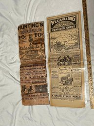 Circus Broadside Advertising Posters Huntings M. L. Clark & Sons (Qty 2)