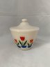 Fire King Tulips On Ivory Grease Jar W/ Cover