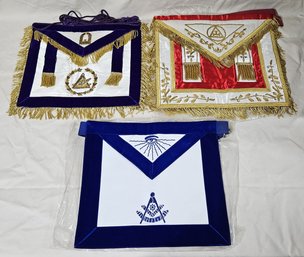 Assorted Masonic 'Badge Of A Mason' Aprons Group- ~3 Pieces