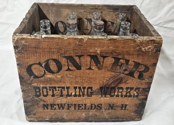 Connor Bottling Works Newfield, NH Advertising Soda Wood Crate With Bottles
