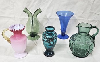 Assorted Antique & Vintage Handblown Art Glassware Group- ~5 Pieces