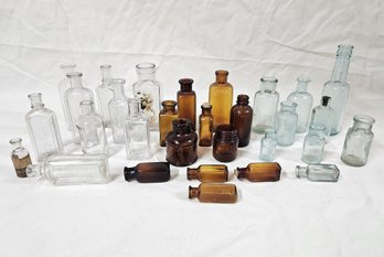 Assorted Antique Small Embossed & Unembossed Glass Bottles Group- ~30 Pieces
