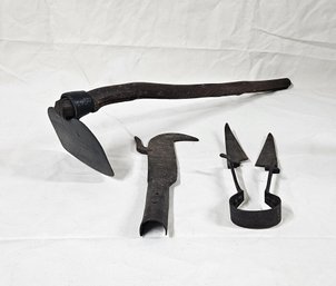 Primitive Wrought Iron Tools Group- ~3 Pieces