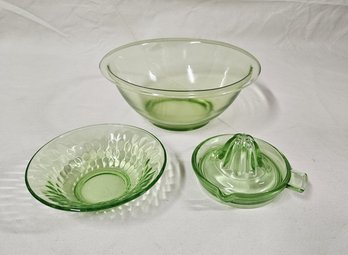 Assorted Depression Green Vaseline Glassware Group- ~3 Pieces (UV Reactive!)