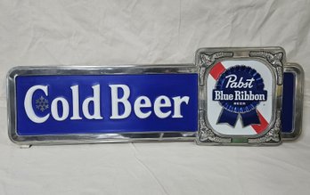 1960/70's Pabst Blue Ribbon Cold Beer Plastic Advertising Bar Sign