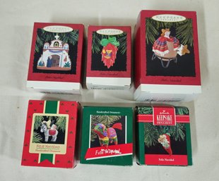 Assorted Boxed Hallmark Keepsake Feliz Navidad Ornaments Group- ~6 Pieces