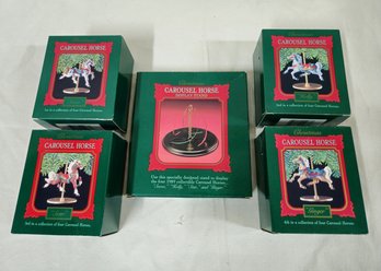 Boxed 1989 Hallmark Keepsake Christmas Carousel Horse Series Ornaments Complete Set Group- ~5 Pieces