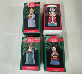 Boxed Hallmark Keepsake Special Edition Dickens Caroler Bell 1-4 Ornaments Group- ~4 Pieces