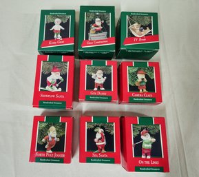 Assorted Boxed 1989 Hallmark Keepsake Santa Ornaments Group- ~9 Pieces