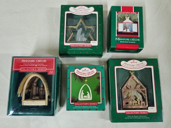 Boxed Hallmark Keepsake Collector's Series Miniature Creche Series Ornaments Complete Set Group- ~5 Pieces