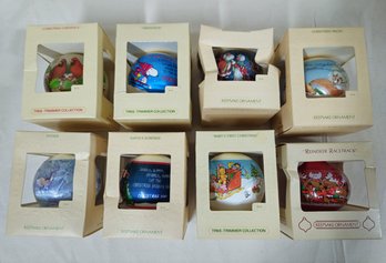 Assorted Boxed 1979/1981 Hallmark Tree-Trimmer Collection Unbreakable Satin & Glass Ornaments Group- ~8 Pieces