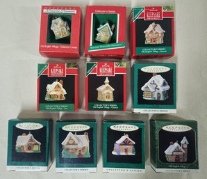 Boxed Hallmark Keepsake Miniature Collector's Series Old English Village Ornaments Set Group- ~10 Pieces