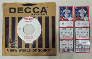 1965 Penn-Tone Tony Conigliaro Record & 2004 Red Sox Tickets