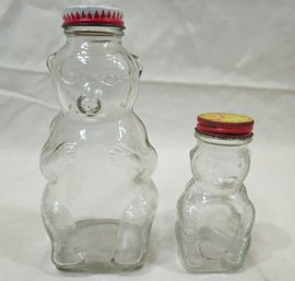 Assorted Glass Bear Coin Bank Bottles Group- ~2 Pieces