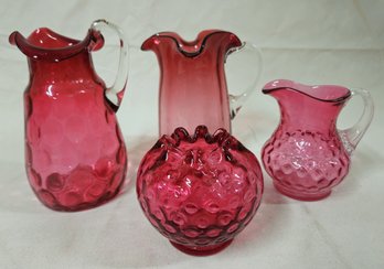 Assorted Cranberry Glassware Group- ~3 Pieces