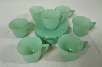 Hazel Atlas Green Demitasse Cups & Saucers Set- ~14 Pieces