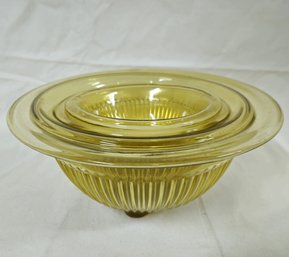 Federal Glass Golden Glo Amber Ribbed Graduated Nesting Mixing Bowls Set- 4 Pieces