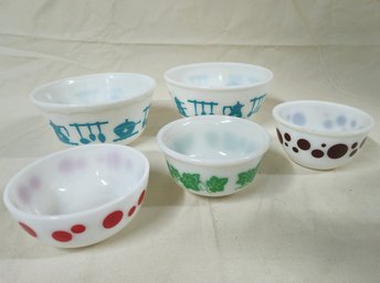 Assorted Misc. Hazel Atlas Opalware Bowls Group- 5 Pieces