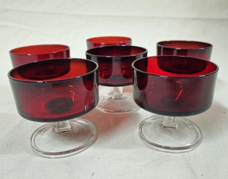 Luminarc France Ruby Red Cavalier Champagne Coupes/dessert Cups Set Group- ~6 Pieces