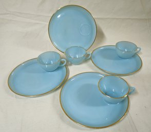 Anchor Hocking Fire King Blue Delphite Hostess Snack Sets Group- ~8 Pieces