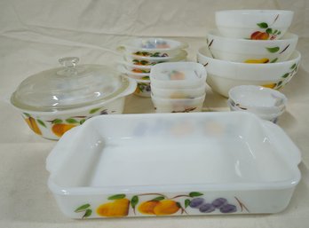 Assorted Anchor Hocking Firke King Gay Fad Fruits Ovenware Group- 16 Pieces