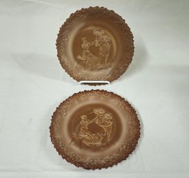 EAPG Greentown Cameo (Omn)/Serenade (AKA) Chocolate Glass Plates Group- ~2 Pieces