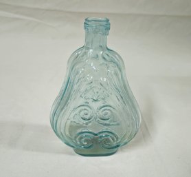 19th Century Pint Aqua Glass Figural Scroll Flask GIX-10