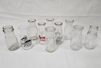 Assorted Half Pint Embossed And Pyro Milk Bottles Group- ~10 Pieces