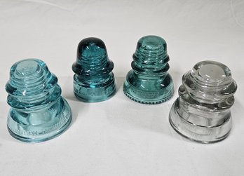 Assorted Embossed Threaded Pintype Telegraph/Telephone Glass Insulators Group- ~4 Pieces