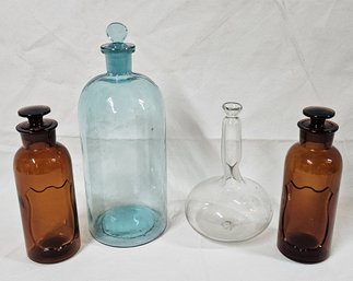 Assorted 19th Century Apothecary-Type Glass Bottles Group- ~4 Pieces