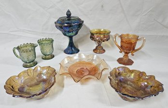 Assorted Carnival Glass Tableware Group- ~9 Pieces