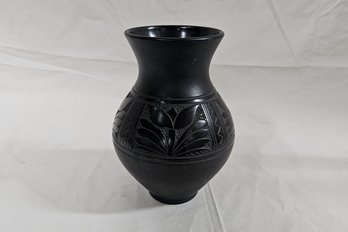 Hungarian Kovats Lagos Black On Black Folk Art Pottery Vase Signed